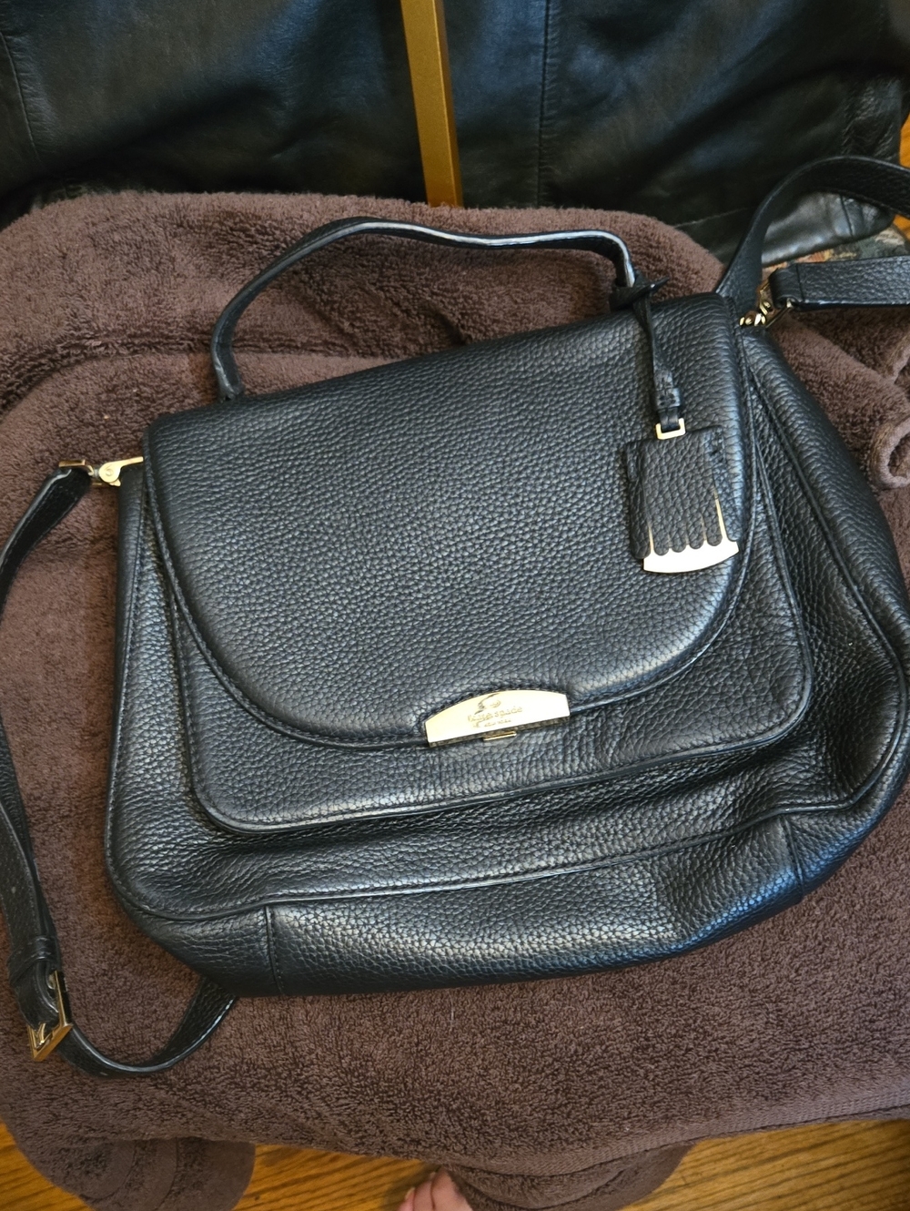 kate spade Black Pebbled Leather Satchel with Gold Hardware Crossbody